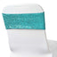 5 Pack Sequin Spandex Chair Sashes Turquoise - Stretch Chair Bands 6"x15" - Linen Luxes