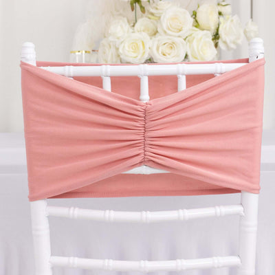5 Pack Spandex Chair Sashes Dusty Rose Ruffled Style - Wide Easy to Use Stretch Chair Bands 8"x13"