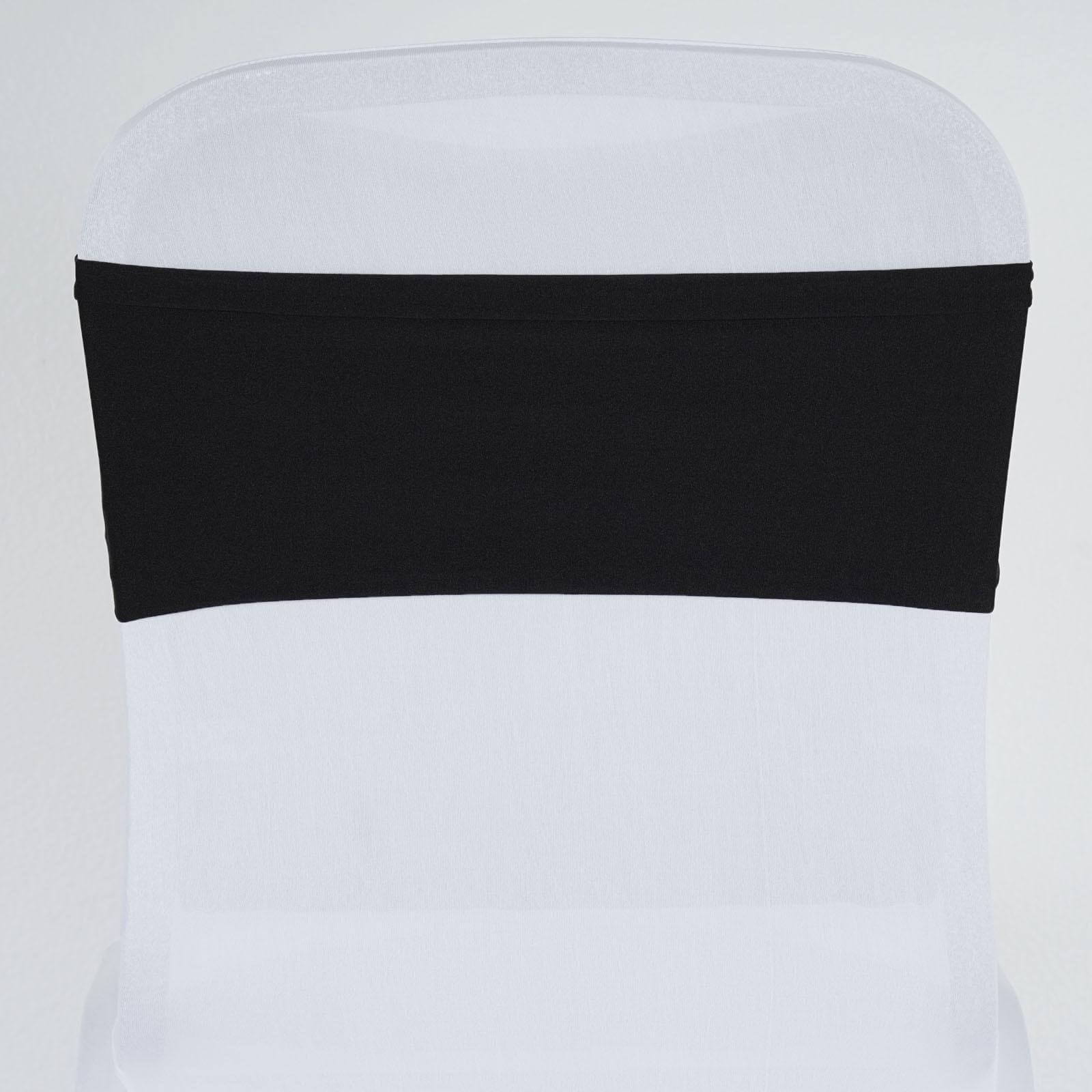 5 Pack Stretch Spandex Chair Sashes Black - Fitted Finish Two Ply Heavy Duty Chair Bands 5"x12" - Linen Luxes