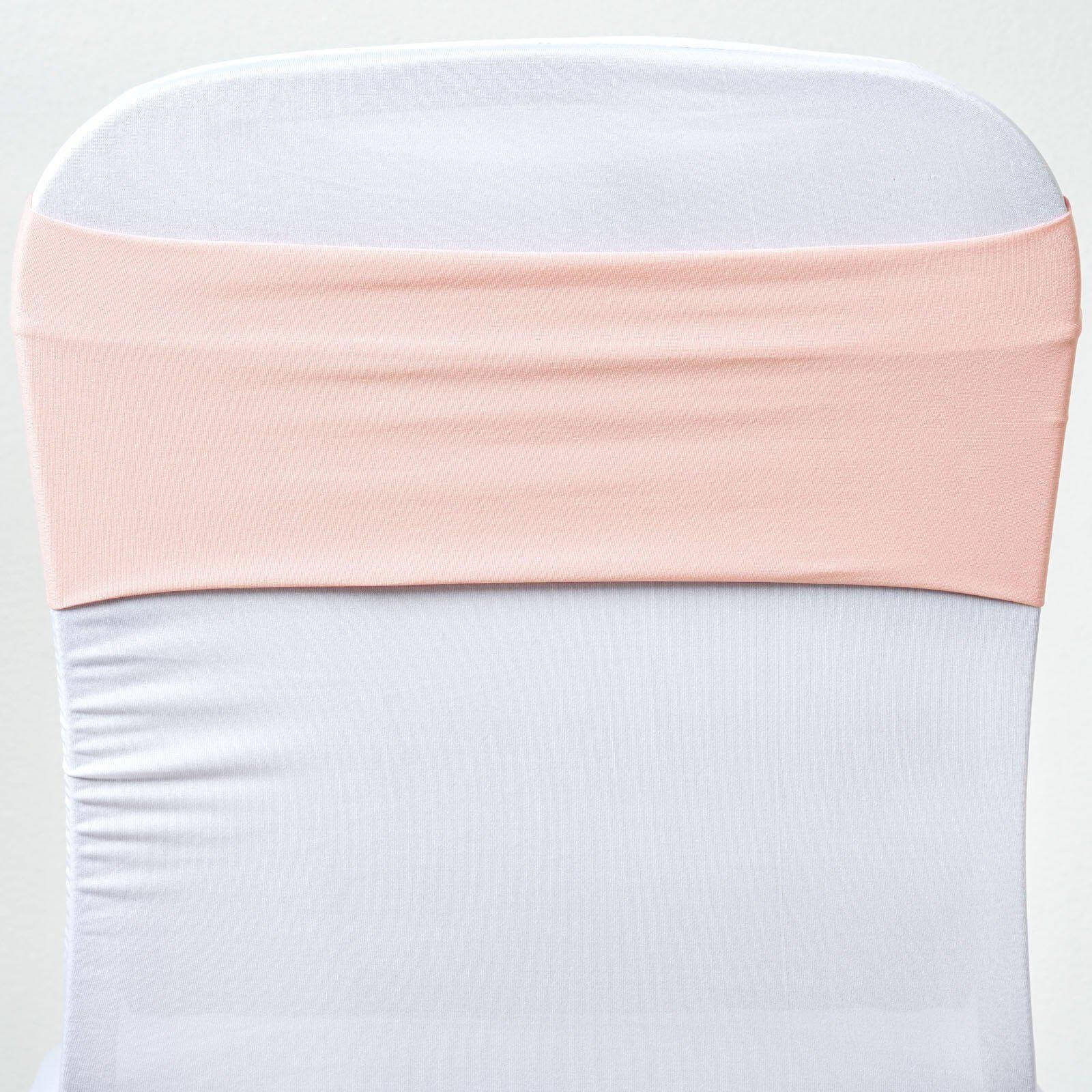 5 Pack Stretch Spandex Chair Sashes Blush - Fitted Finish Two Ply Heavy Duty Chair Bands 5"x12" - Linen Luxes