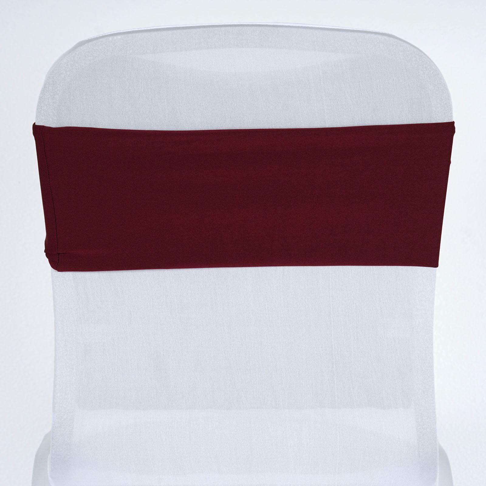 5 Pack Stretch Spandex Chair Sashes Burgundy - Fitted Finish Two Ply Heavy Duty Chair Bands 5"x12" - Linen Luxes