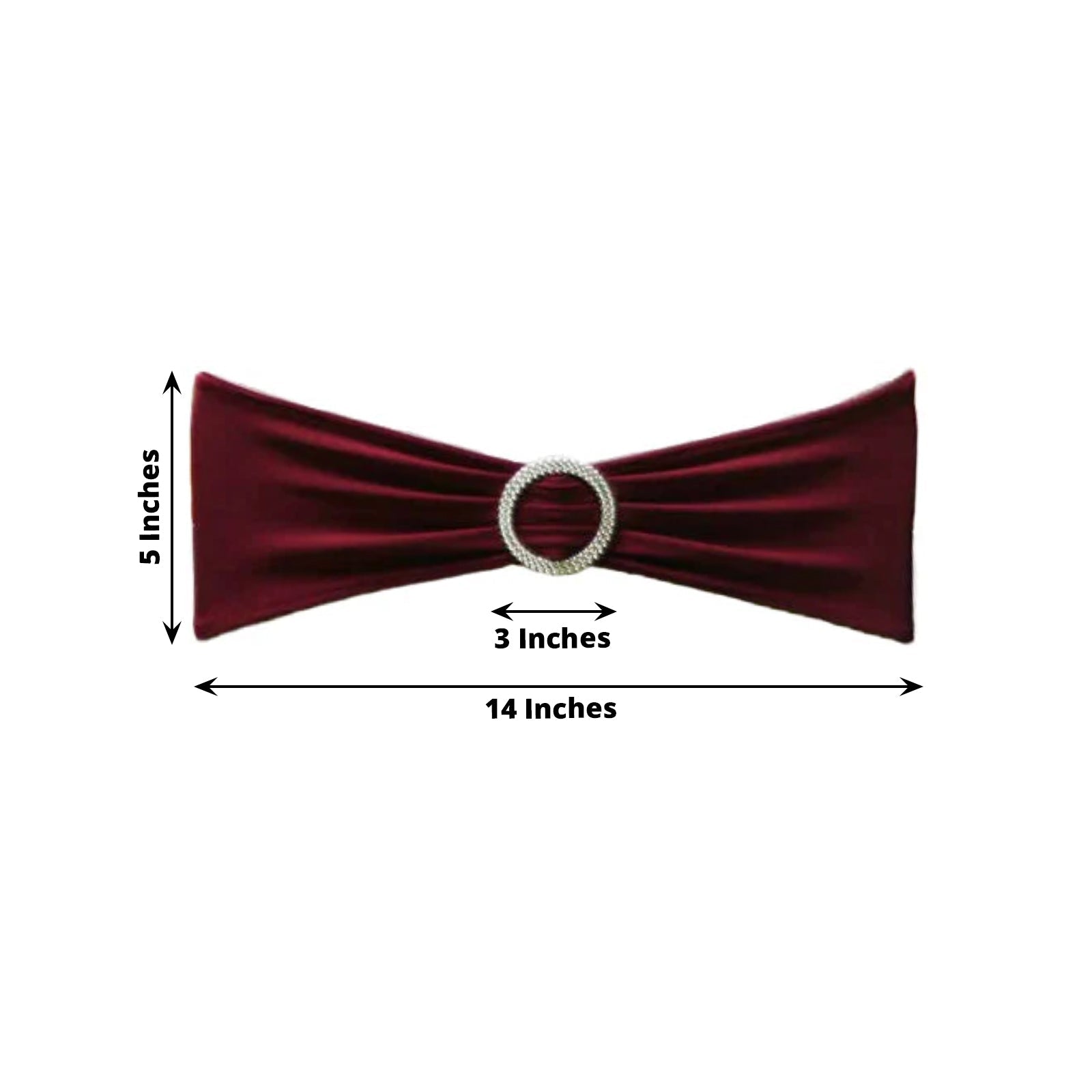 5 Pack Stretch Spandex Chair Sashes Burgundy - Reusable Chair Bands with Silver Diamond Ring Slide Buckle 5"x14" - Linen Luxes