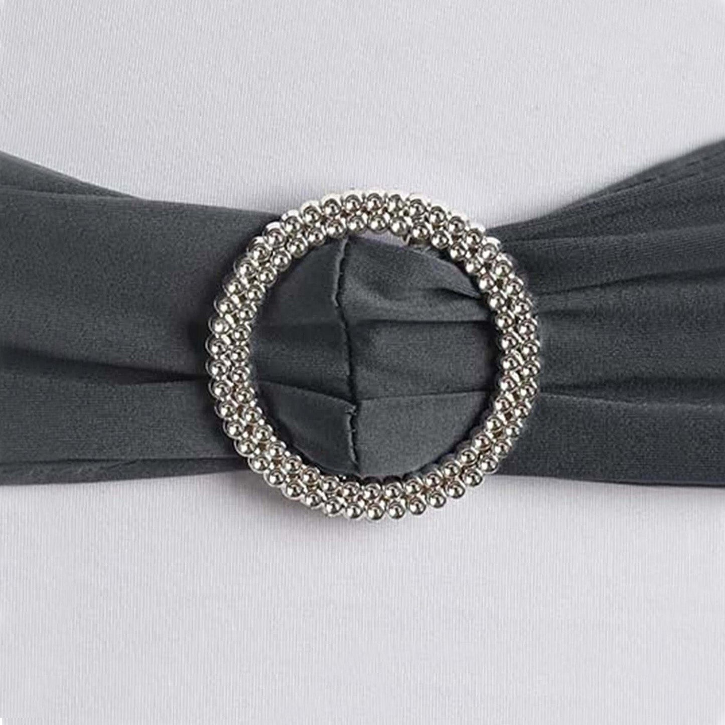 5 Pack Stretch Spandex Chair Sashes Charcoal Gray - Reusable Chair Bands with Silver Diamond Ring Slide Buckle 5"x14" - Linen Luxes