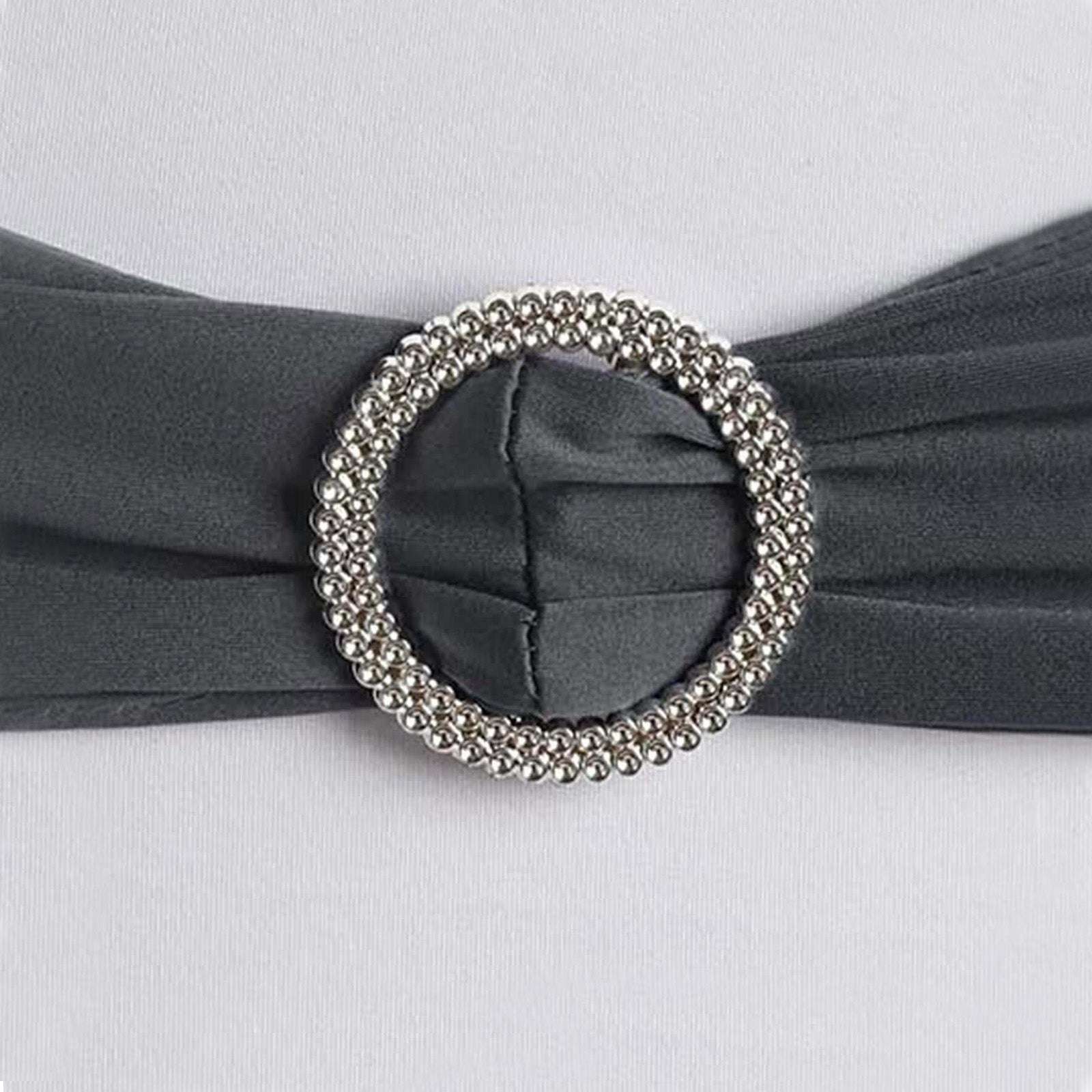 5 Pack Stretch Spandex Chair Sashes Charcoal Gray - Reusable Chair Bands with Silver Diamond Ring Slide Buckle 5"x14" - Linen Luxes