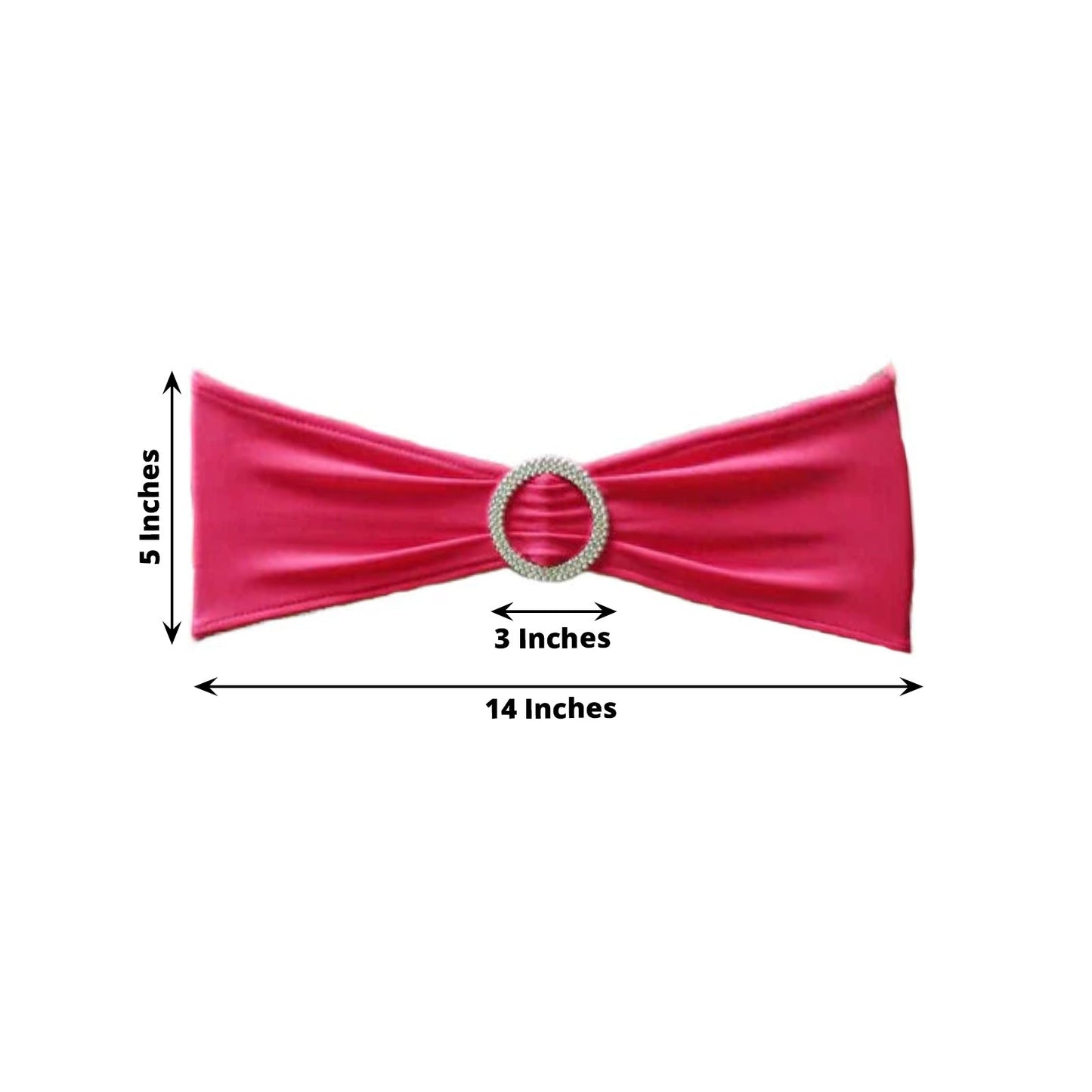 5 Pack Stretch Spandex Chair Sashes Fuchsia - Reusable Chair Bands with Silver Diamond Ring Slide Buckle 5"x14" - Linen Luxes