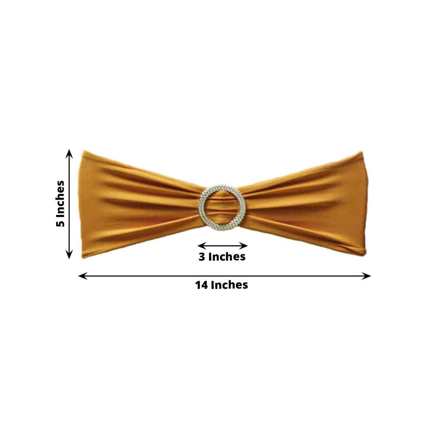 5 Pack Stretch Spandex Chair Sashes Gold - Classy Reusable Chair Bands with Silver Diamond Ring Slide Buckle 5"x14" - Linen Luxes