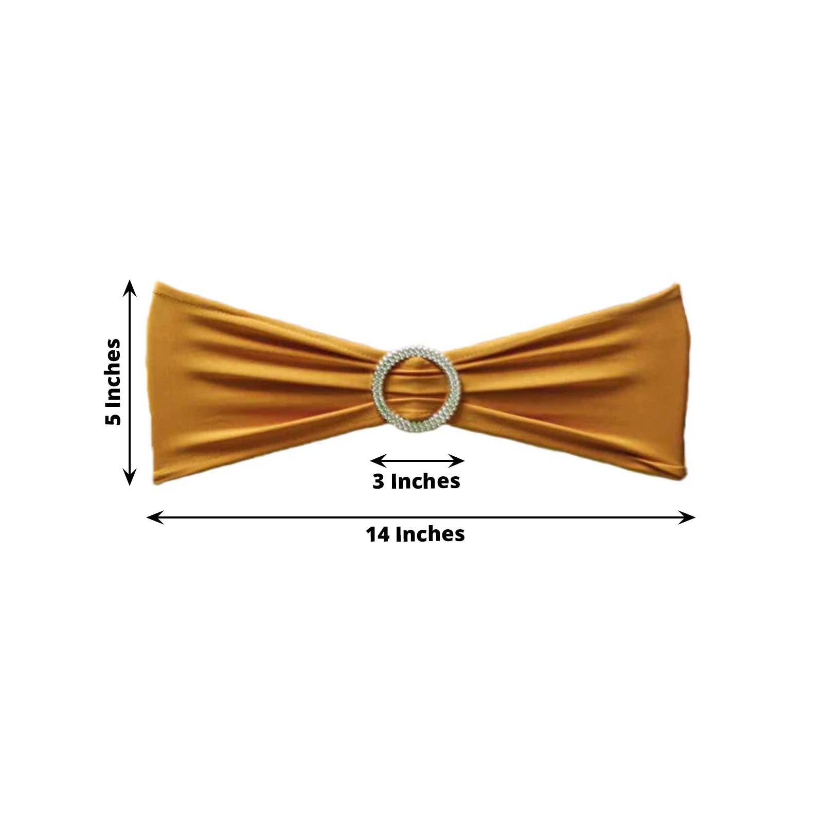 5 Pack Stretch Spandex Chair Sashes Gold - Classy Reusable Chair Bands with Silver Diamond Ring Slide Buckle 5"x14" - Linen Luxes
