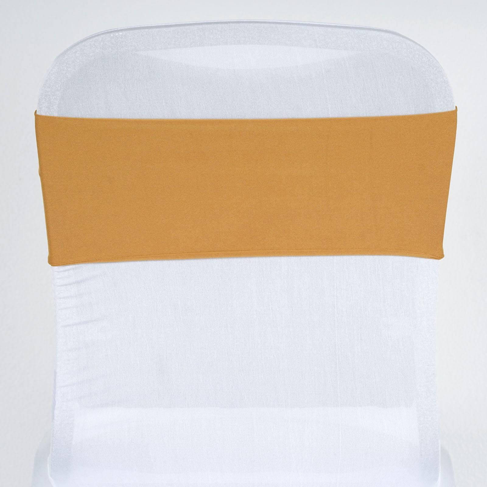 5 Pack Stretch Spandex Chair Sashes Gold - Fitted Finish Two Ply Heavy Duty Chair Bands 5"x12" - Linen Luxes
