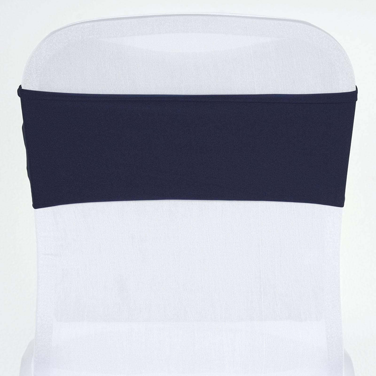 5 Pack Stretch Spandex Chair Sashes Navy Blue - Fitted Finish Two Ply Heavy Duty Chair Bands 5"x12" - Linen Luxes
