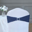 5 Pack Stretch Spandex Chair Sashes Navy Blue - Reusable Chair Bands with Silver Diamond Ring Slide Buckle 5"x14" - Linen Luxes