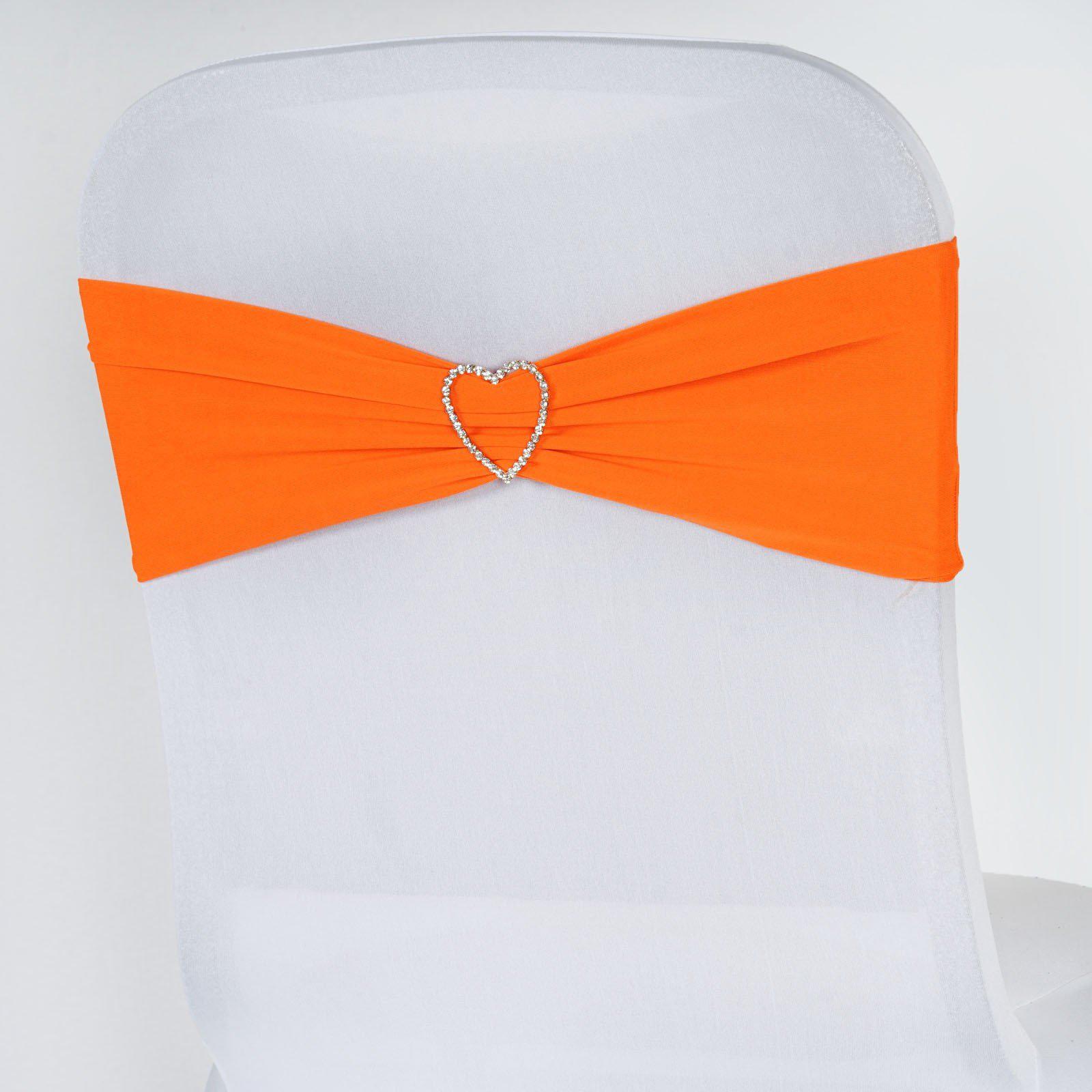 5 Pack Stretch Spandex Chair Sashes Orange - Fitted Finish Two Ply Heavy Duty Chair Bands 5"x12" - Linen Luxes