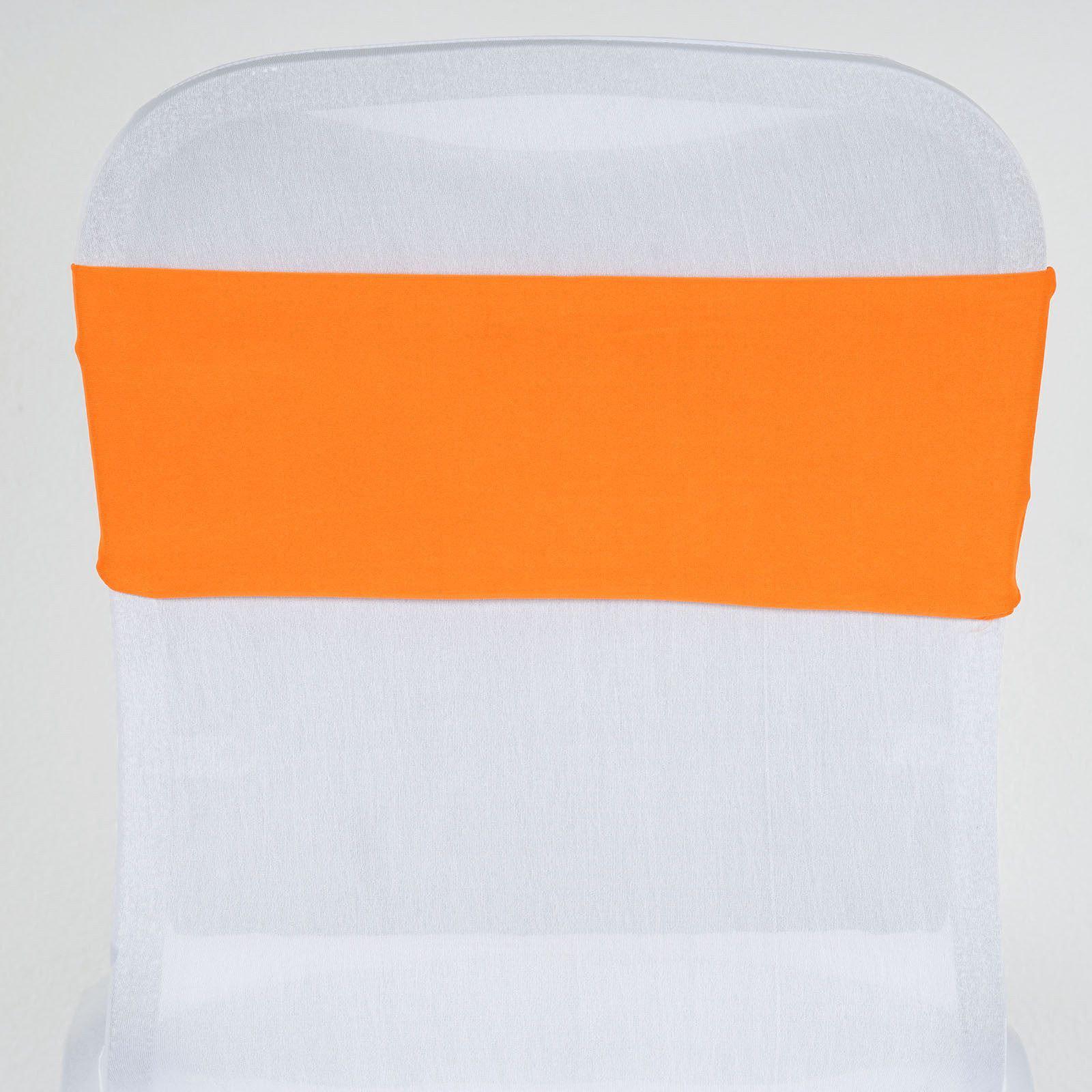 5 Pack Stretch Spandex Chair Sashes Orange - Fitted Finish Two Ply Heavy Duty Chair Bands 5"x12" - Linen Luxes