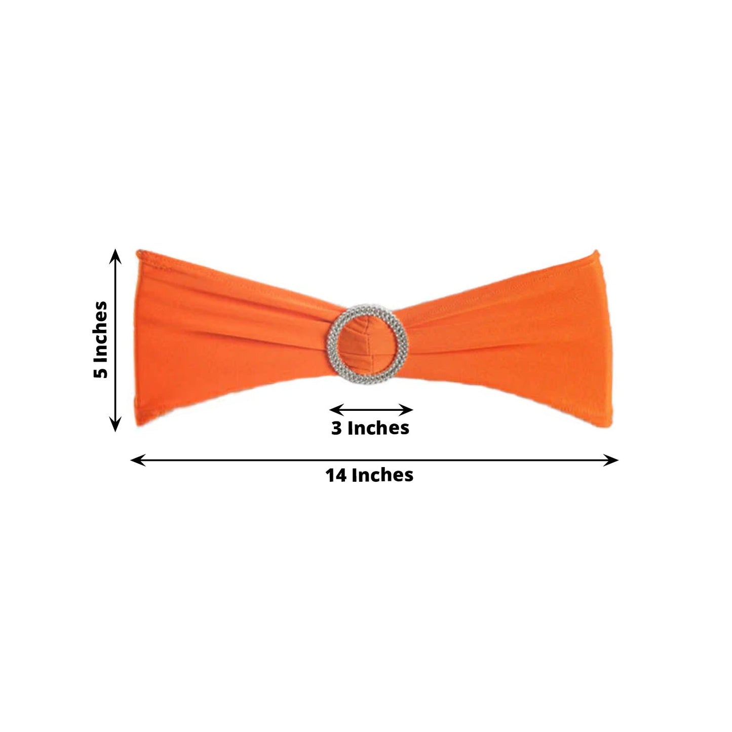 5 Pack Stretch Spandex Chair Sashes Orange - Reusable Chair Bands with Silver Diamond Ring Slide Buckle 5"x14" - Linen Luxes