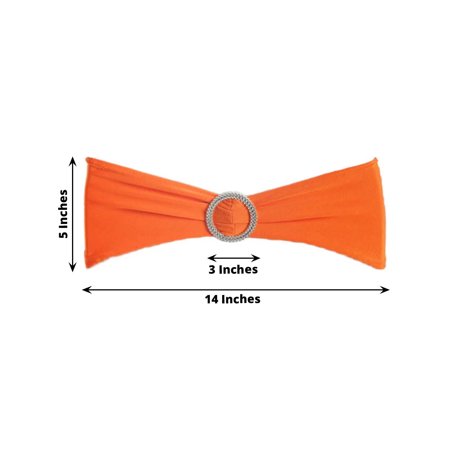 5 Pack Stretch Spandex Chair Sashes Orange - Reusable Chair Bands with Silver Diamond Ring Slide Buckle 5"x14" - Linen Luxes