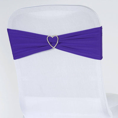 5 Pack Stretch Spandex Chair Sashes Purple - Fitted Finish Two Ply Heavy Duty Chair Bands 5"x12" - Linen Luxes