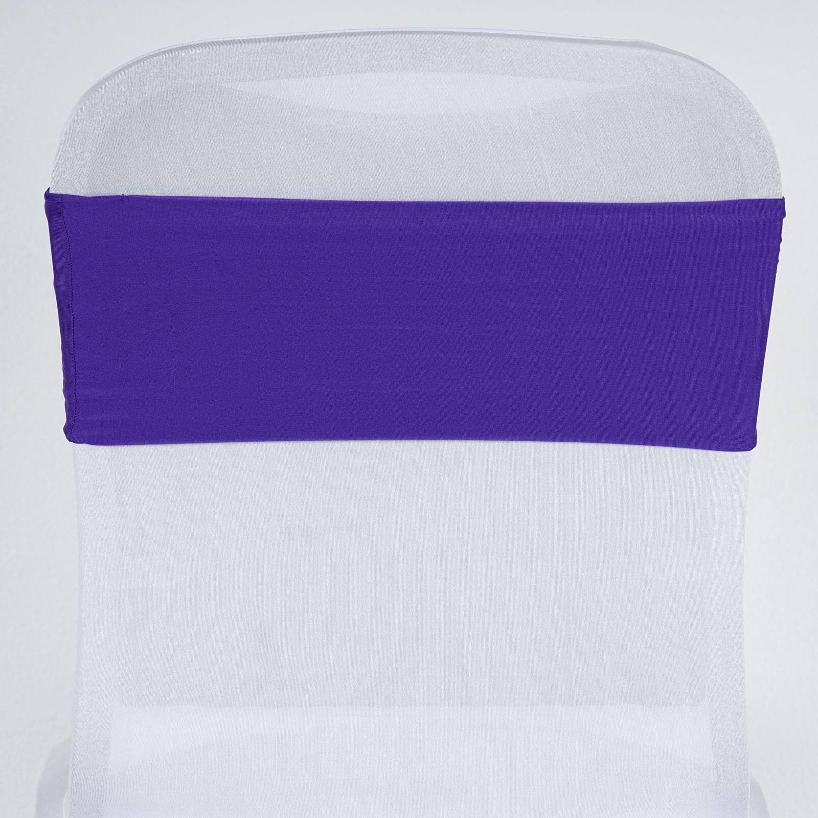 5 Pack Stretch Spandex Chair Sashes Purple - Fitted Finish Two Ply Heavy Duty Chair Bands 5"x12" - Linen Luxes