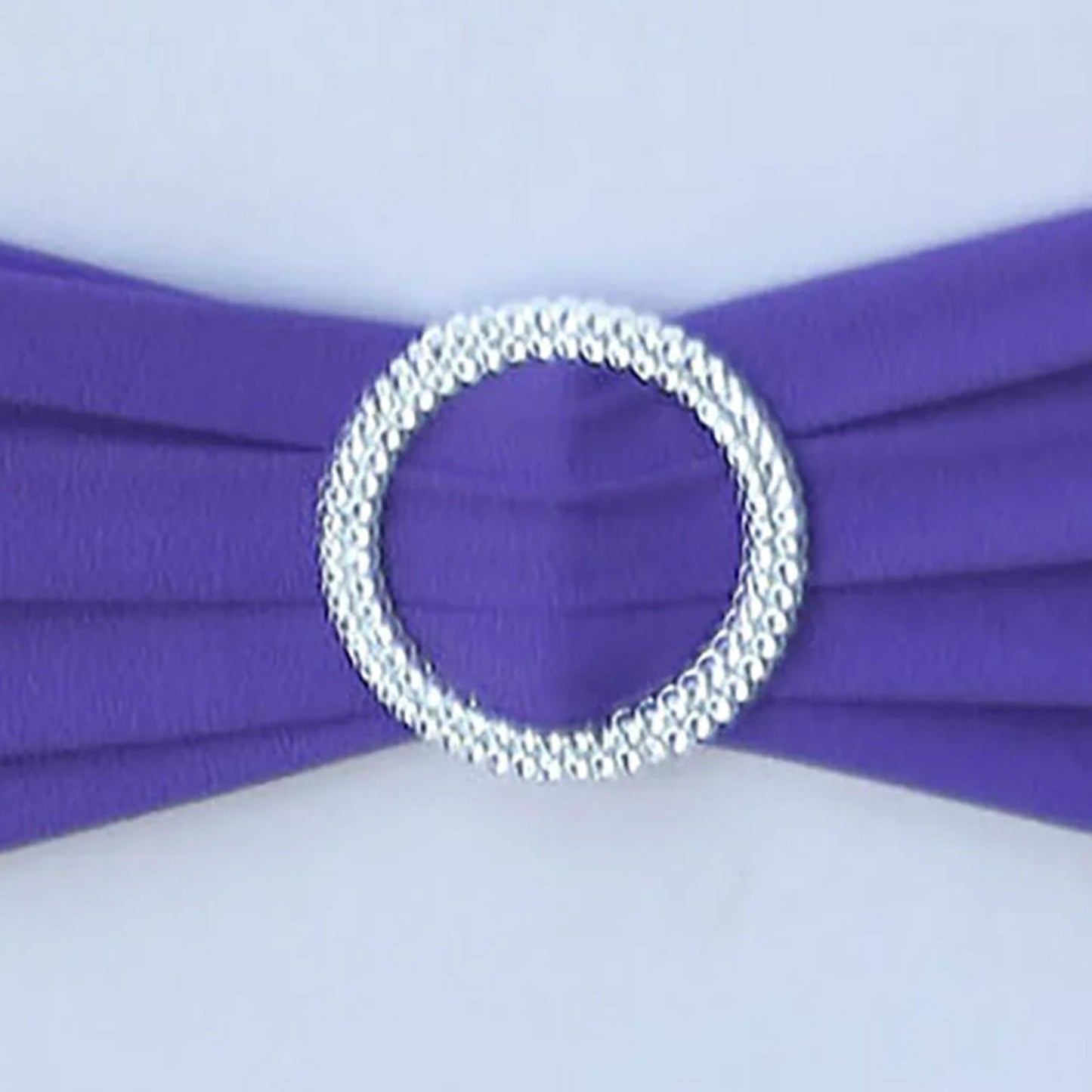 5 Pack Stretch Spandex Chair Sashes Purple - Reusable Chair Bands with Silver Diamond Ring Slide Buckle 5"x14" - Linen Luxes