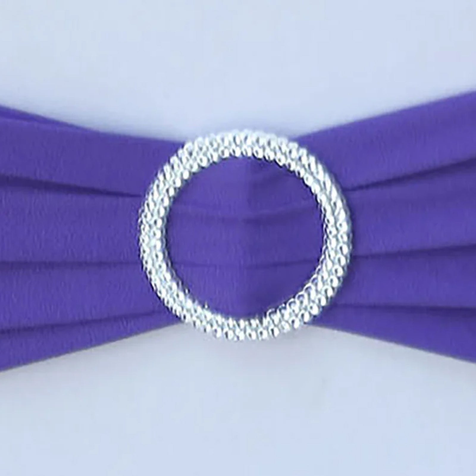 5 Pack Stretch Spandex Chair Sashes Purple - Reusable Chair Bands with Silver Diamond Ring Slide Buckle 5"x14" - Linen Luxes