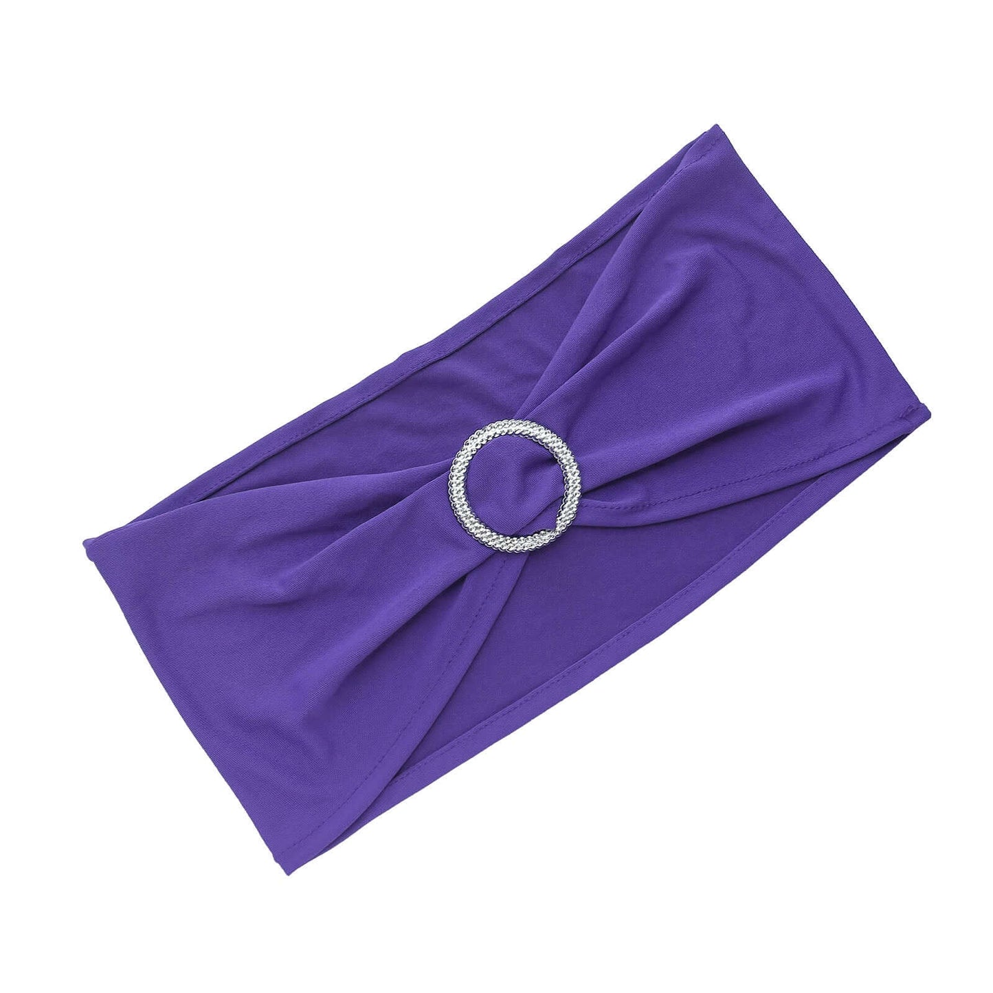 5 Pack Stretch Spandex Chair Sashes Purple - Reusable Chair Bands with Silver Diamond Ring Slide Buckle 5"x14" - Linen Luxes