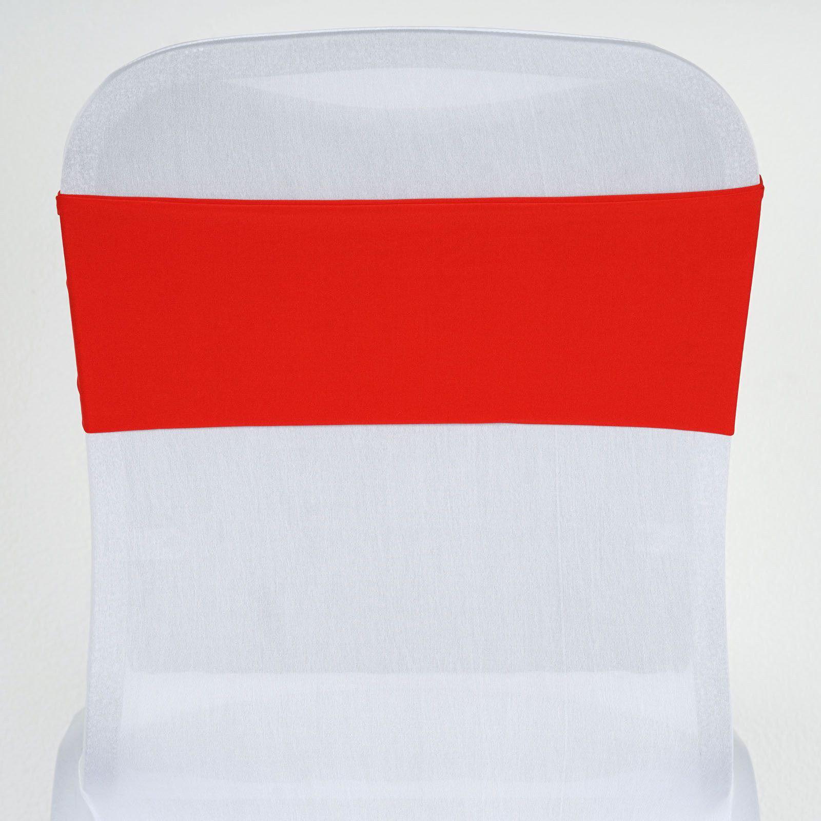 5 Pack Stretch Spandex Chair Sashes Red - Fitted Finish Two Ply Heavy Duty Chair Bands 5"x12" - Linen Luxes