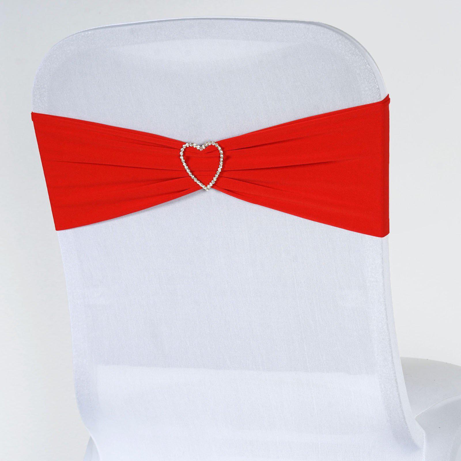 5 Pack Stretch Spandex Chair Sashes Red - Fitted Finish Two Ply Heavy Duty Chair Bands 5"x12" - Linen Luxes