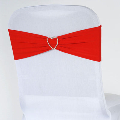 5 Pack Stretch Spandex Chair Sashes Red - Fitted Finish Two Ply Heavy Duty Chair Bands 5"x12" - Linen Luxes