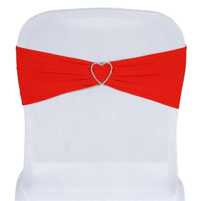 5 Pack Stretch Spandex Chair Sashes Red - Fitted Finish Two Ply Heavy Duty Chair Bands 5"x12" - Linen Luxes