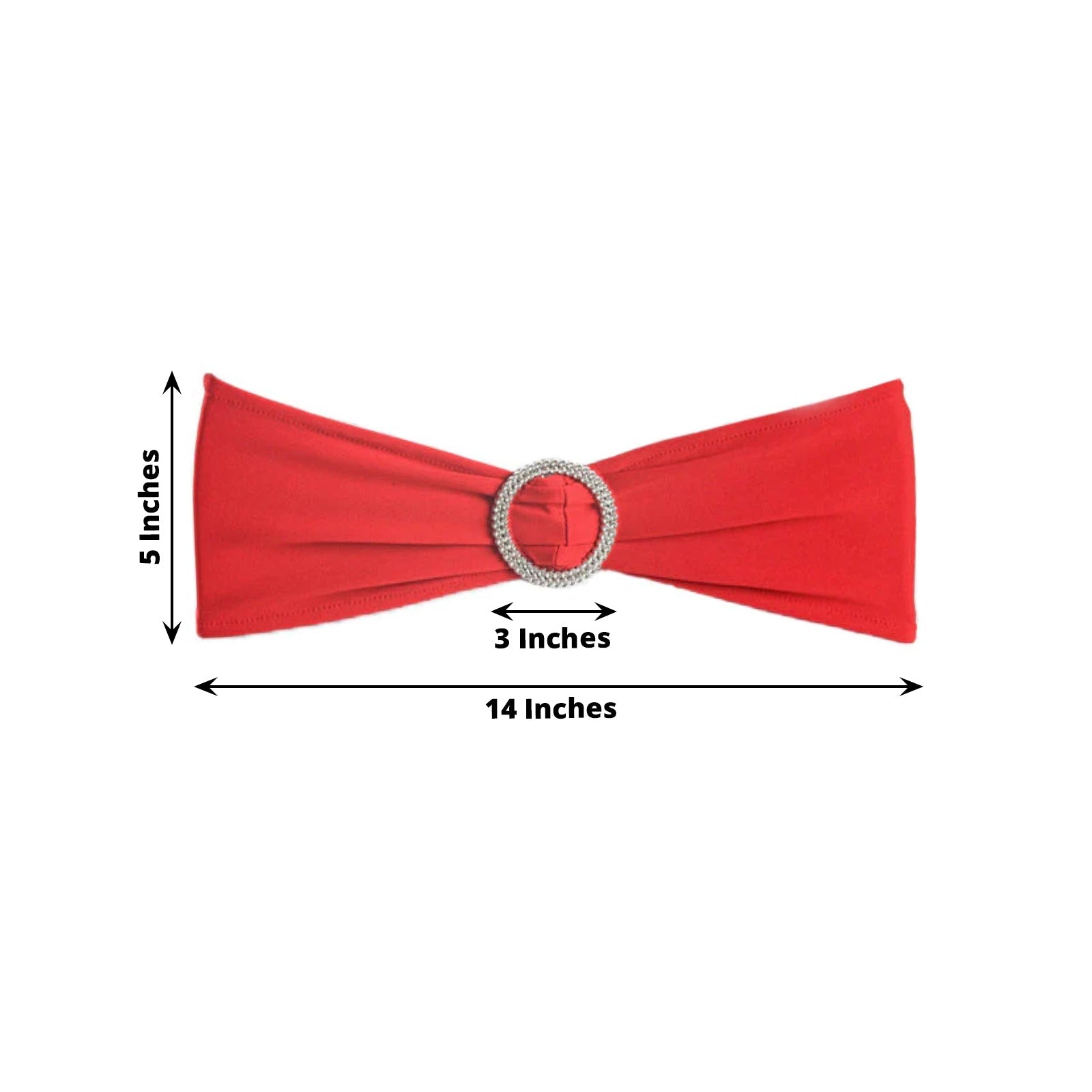 5 Pack Stretch Spandex Chair Sashes Red - Reusable Chair Bands with Silver Diamond Ring Slide Buckle 5"x14" - Linen Luxes