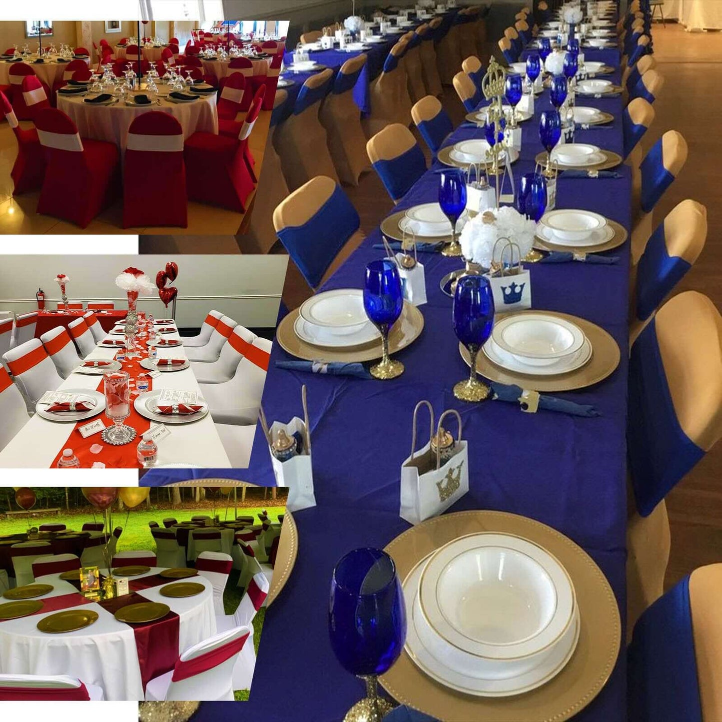 5 Pack Stretch Spandex Chair Sashes Red - Reusable Chair Bands with Silver Diamond Ring Slide Buckle 5"x14" - Linen Luxes