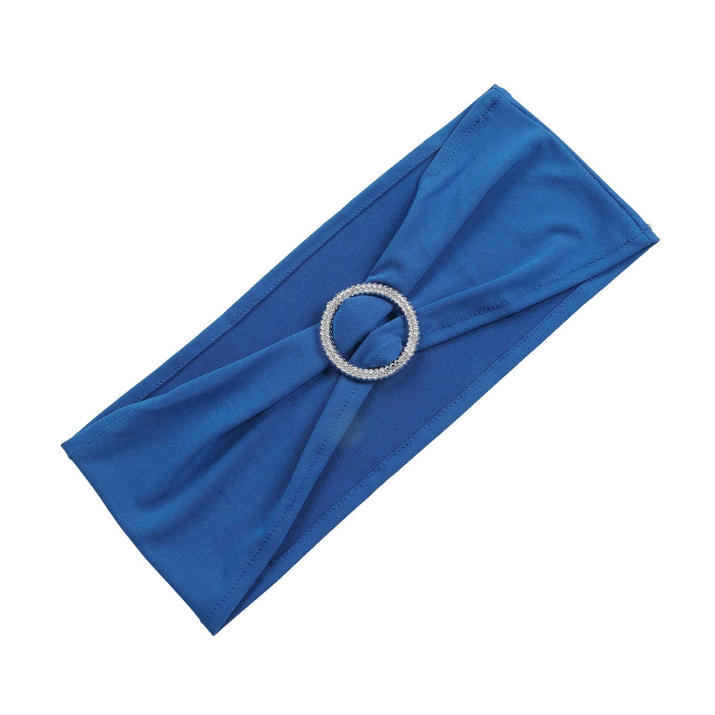 5 Pack Stretch Spandex Chair Sashes Royal Blue - Reusable Chair Bands with Silver Diamond Ring Slide Buckle 5"x14" - Linen Luxes