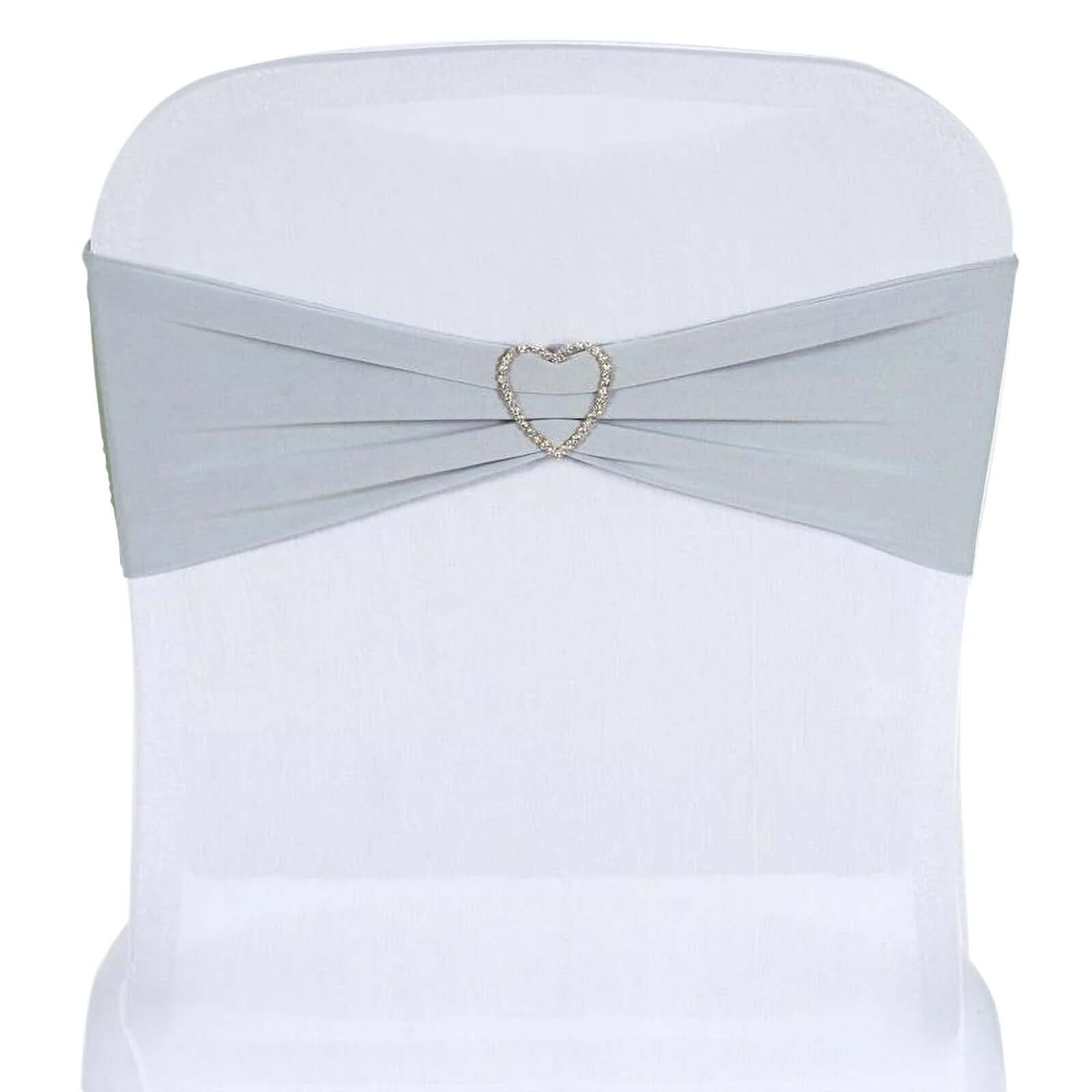 5 Pack Stretch Spandex Chair Sashes Silver - Fitted Finish Two Ply Heavy Duty Chair Bands 5"x12" - Linen Luxes