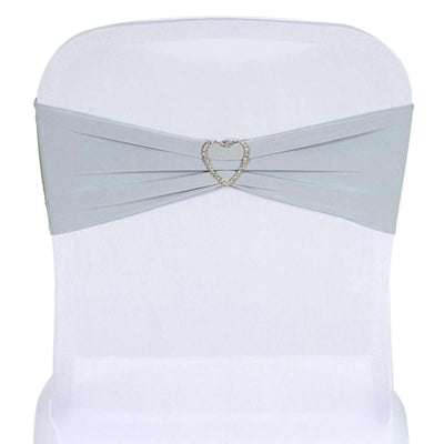 5 Pack Stretch Spandex Chair Sashes Silver - Fitted Finish Two Ply Heavy Duty Chair Bands 5"x12" - Linen Luxes