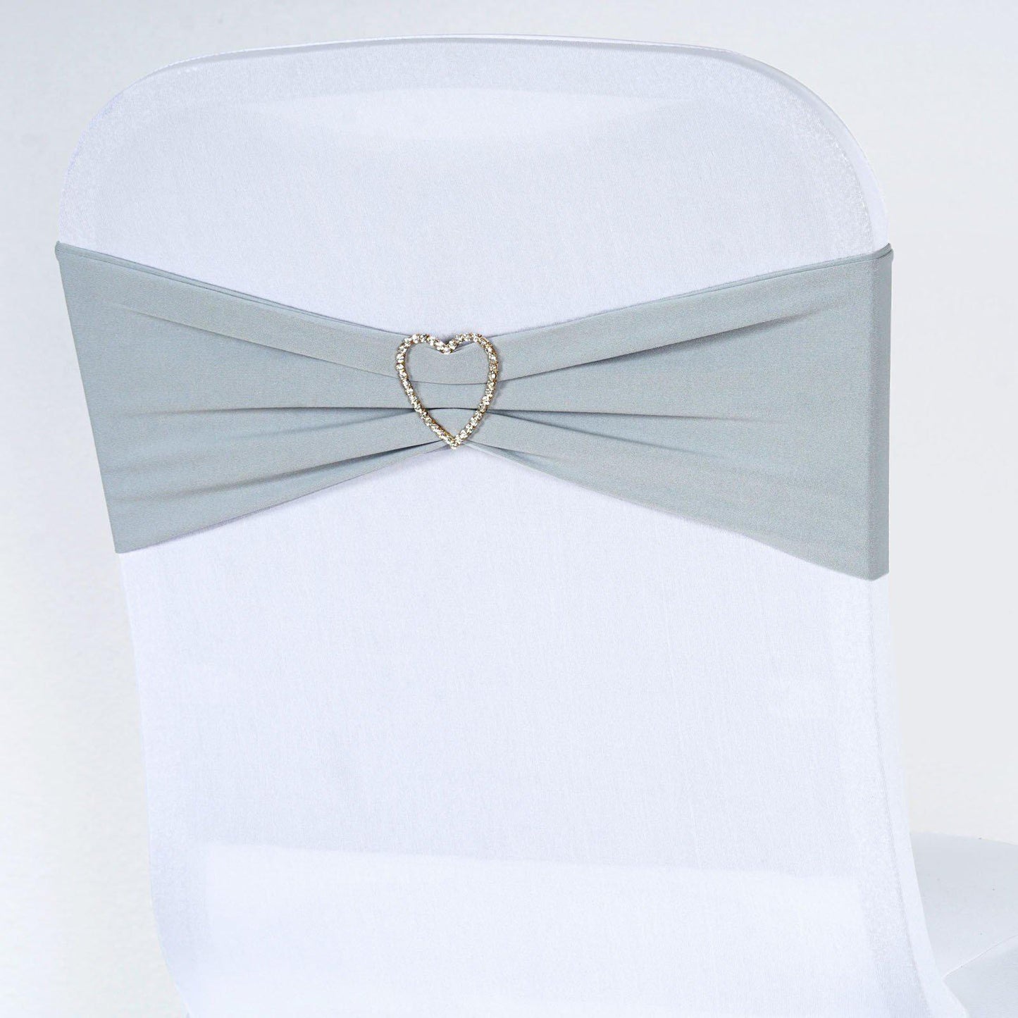 5 Pack Stretch Spandex Chair Sashes Silver - Fitted Finish Two Ply Heavy Duty Chair Bands 5"x12" - Linen Luxes