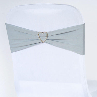 5 Pack Stretch Spandex Chair Sashes Silver - Fitted Finish Two Ply Heavy Duty Chair Bands 5"x12" - Linen Luxes