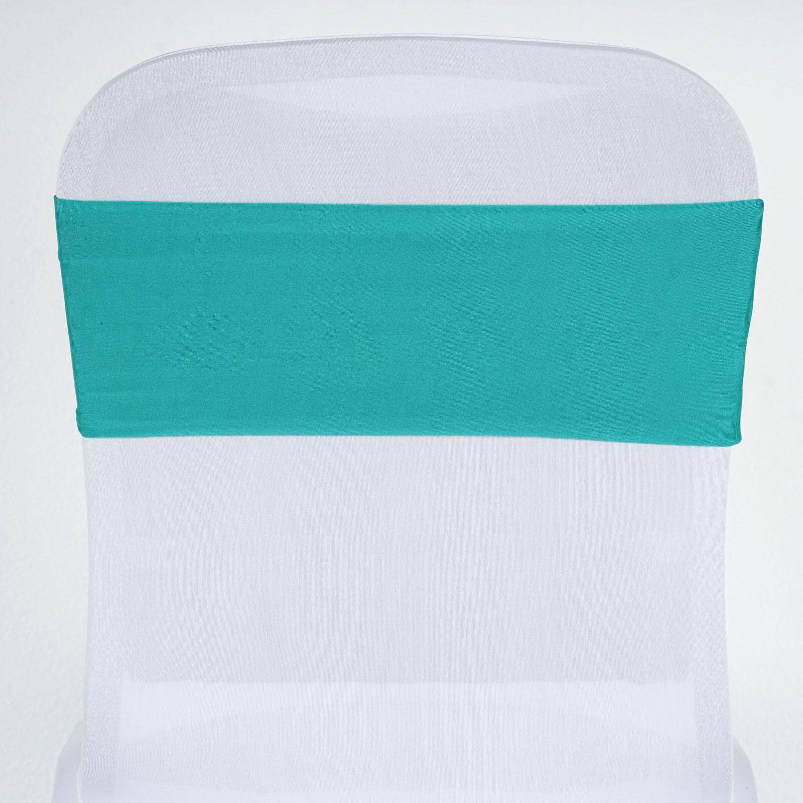5 Pack Stretch Spandex Chair Sashes Turquoise - Fitted Finish Two Ply Heavy Duty Chair Bands 5"x12" - Linen Luxes