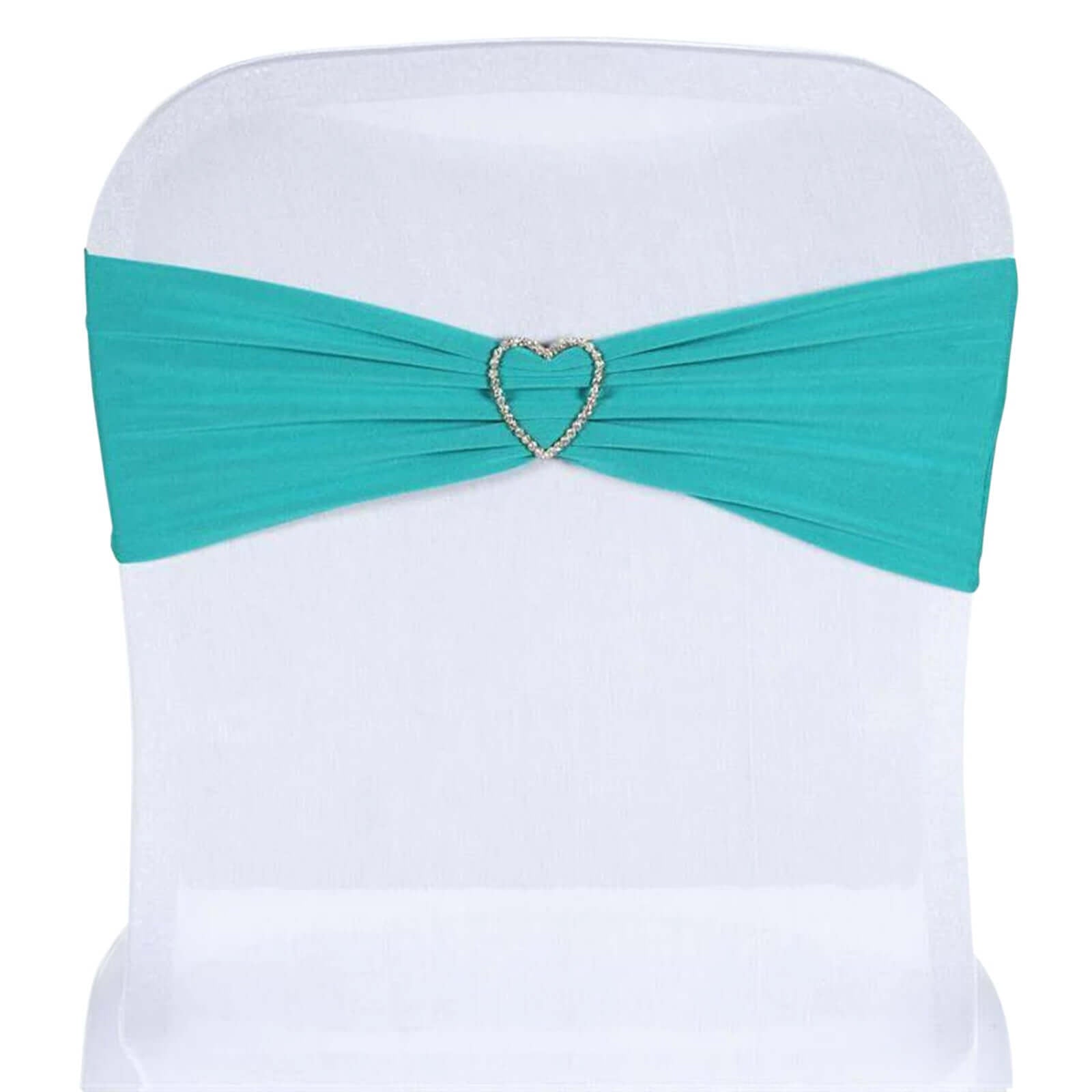 5 Pack Stretch Spandex Chair Sashes Turquoise - Fitted Finish Two Ply Heavy Duty Chair Bands 5"x12" - Linen Luxes