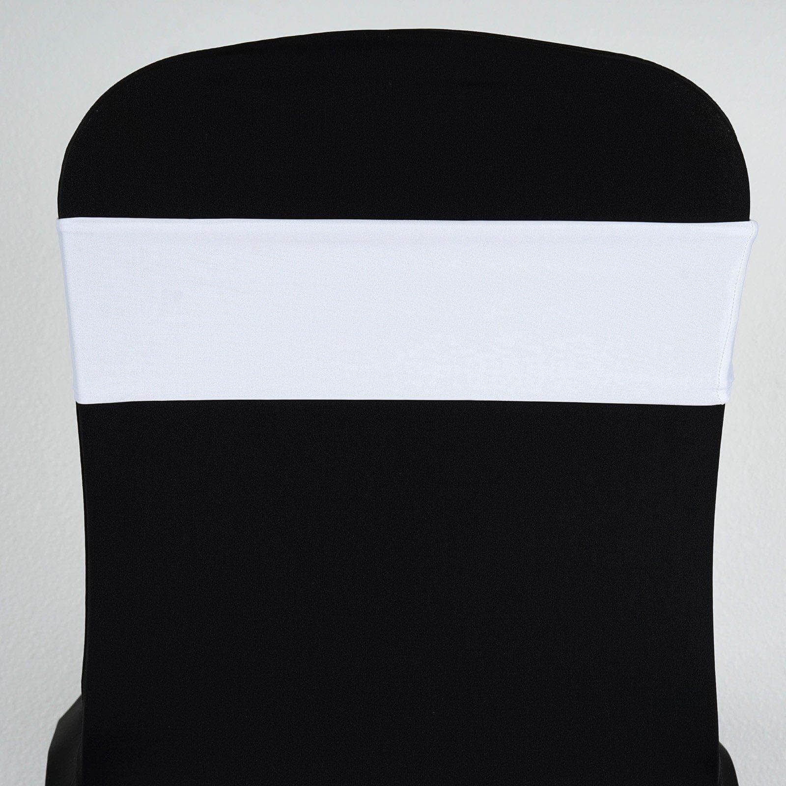 5 Pack Stretch Spandex Chair Sashes White - Fitted Finish Two Ply Heavy Duty Chair Bands 5"x12" - Linen Luxes