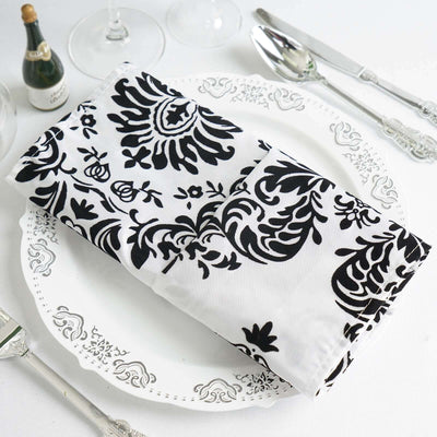 5 Pack Taffeta 20"x20" Napkins Black/White Damask Flocking Design - Decorative Dinner Napkins with a Luxurious Touch - Linen Luxes
