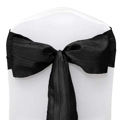 5 Pack Taffeta 6"x106" Chair Sashes Black Accordion Crinkle Texture - Stylish Decor for Weddings & Gatherings