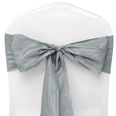 5 Pack Taffeta 6"x106" Chair Sashes Silver Accordion Crinkle Texture - Stylish Decor for Weddings & Gatherings