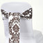 5 Pack Taffeta Damask Chair Sashes White with Chocolate Flocking Design 6"x108" - Linen Luxes
