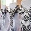 5 Pack Taffeta Damask Chair Sashes White with Chocolate Flocking Design 6"x108" - Linen Luxes