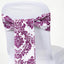 5 Pack Taffeta Damask Chair Sashes White with Eggplant Flocking Design 6"x108" - Linen Luxes