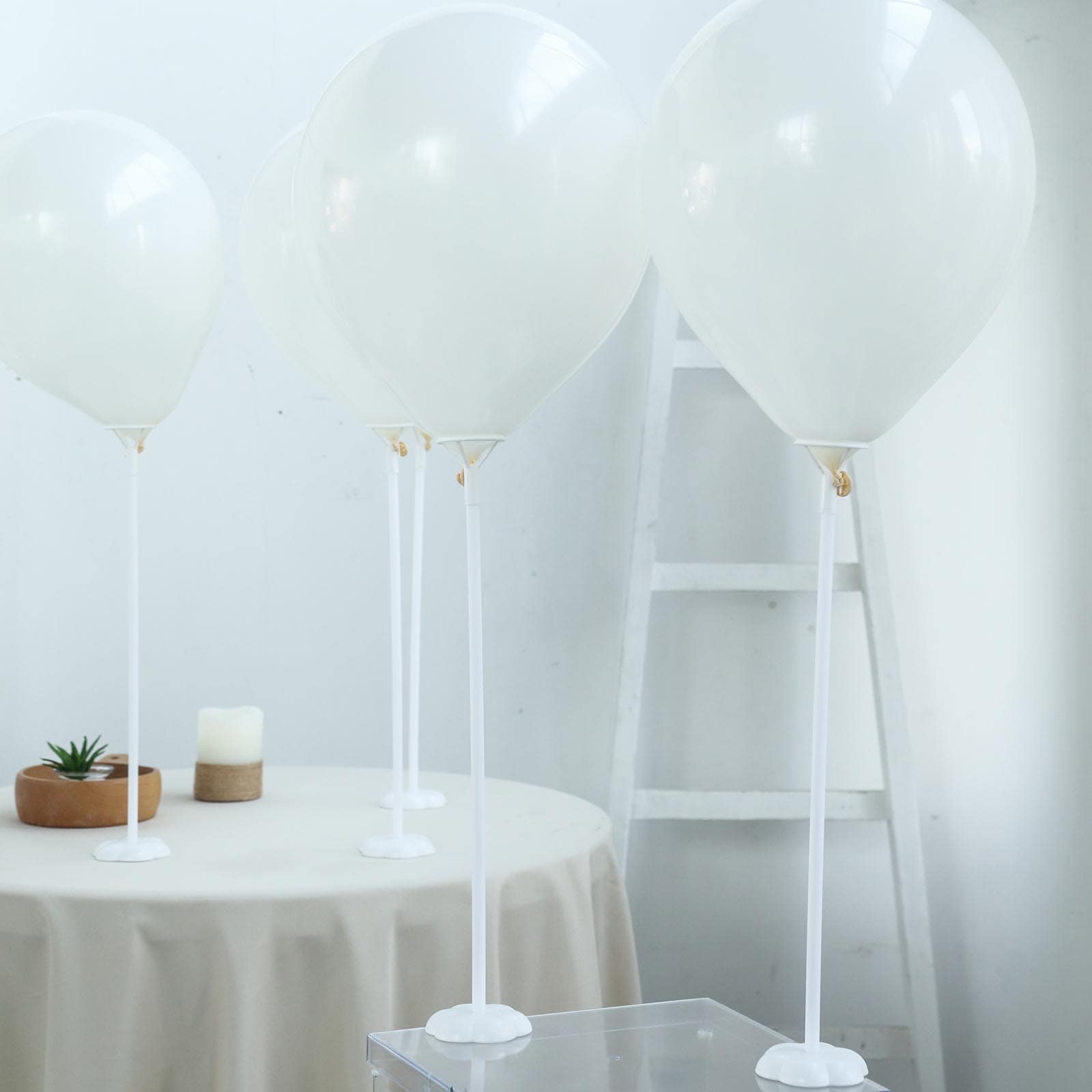 5 Pack White Balloon Centerpieces Holder with Floral Base, Table Top Balloon Stand Stick Kit - 17" - Linen Luxes