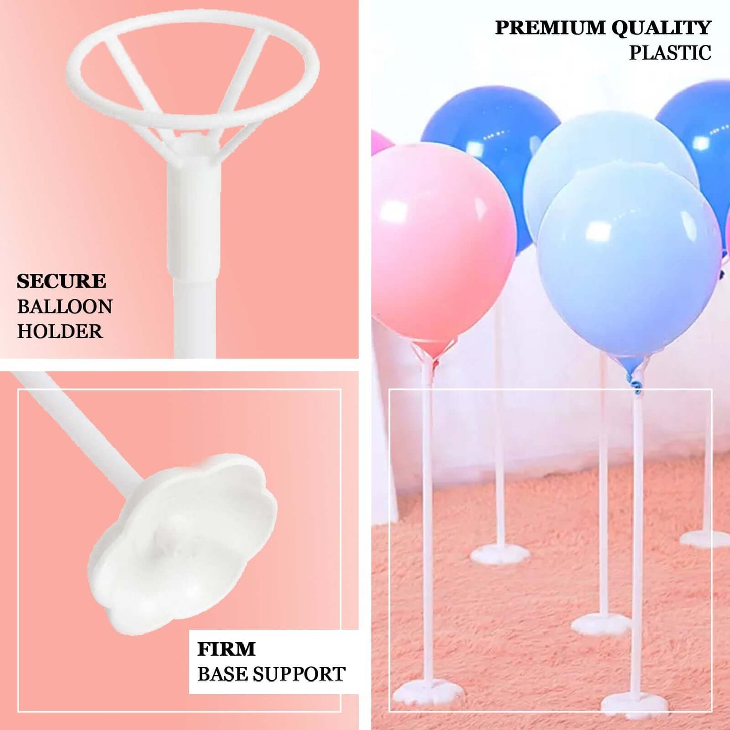 5 Pack White Balloon Centerpieces Holder with Floral Base, Table Top Balloon Stand Stick Kit - 17" - Linen Luxes