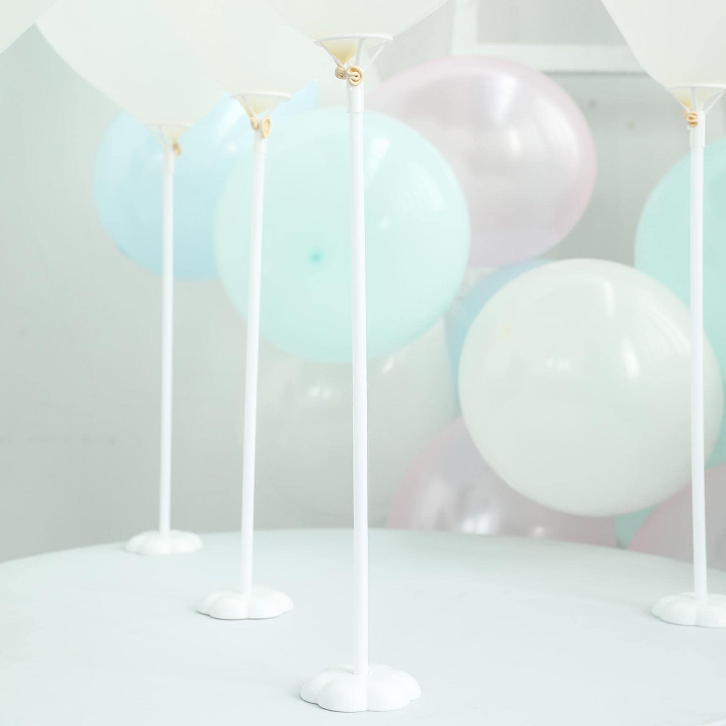 5 Pack White Balloon Centerpieces Holder with Floral Base, Table Top Balloon Stand Stick Kit - 17" - Linen Luxes