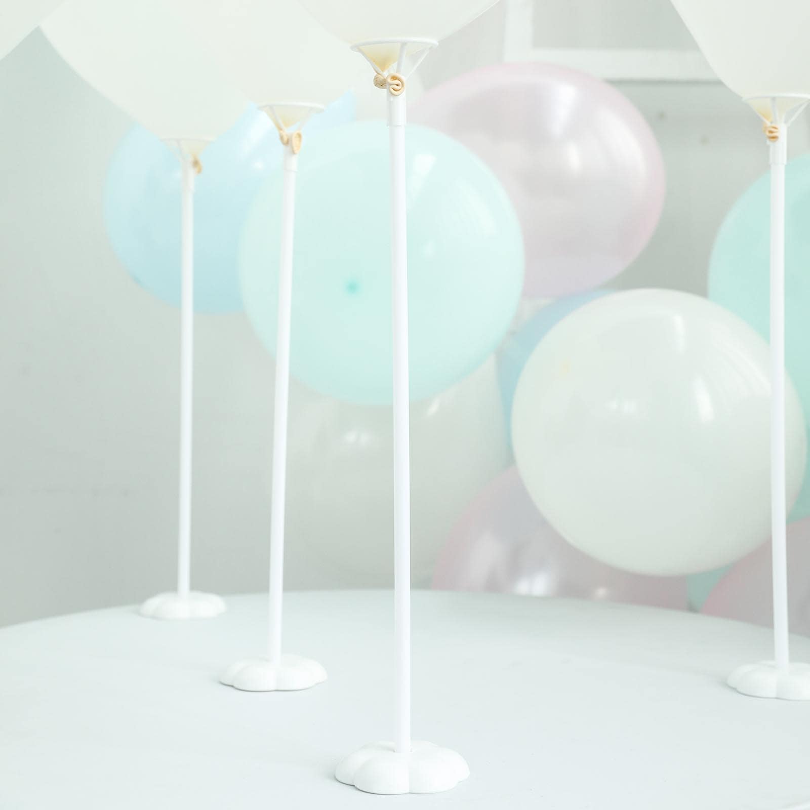 5 Pack White Balloon Centerpieces Holder with Floral Base, Table Top Balloon Stand Stick Kit - 17" - Linen Luxes