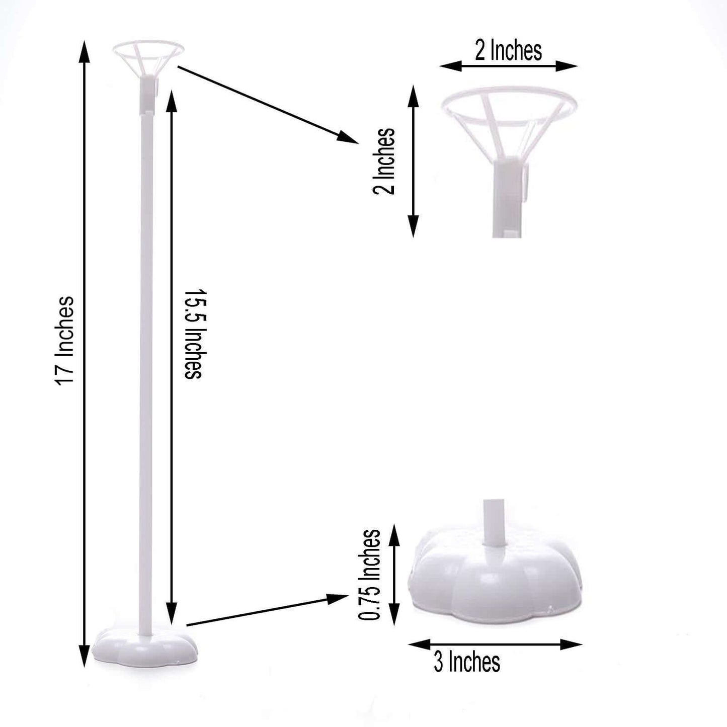 5 Pack White Balloon Centerpieces Holder with Floral Base, Table Top Balloon Stand Stick Kit - 17" - Linen Luxes