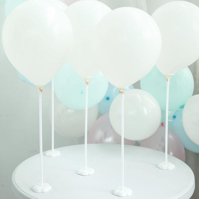 5 Pack White Balloon Centerpieces Holder with Floral Base, Table Top Balloon Stand Stick Kit - 17" - Linen Luxes