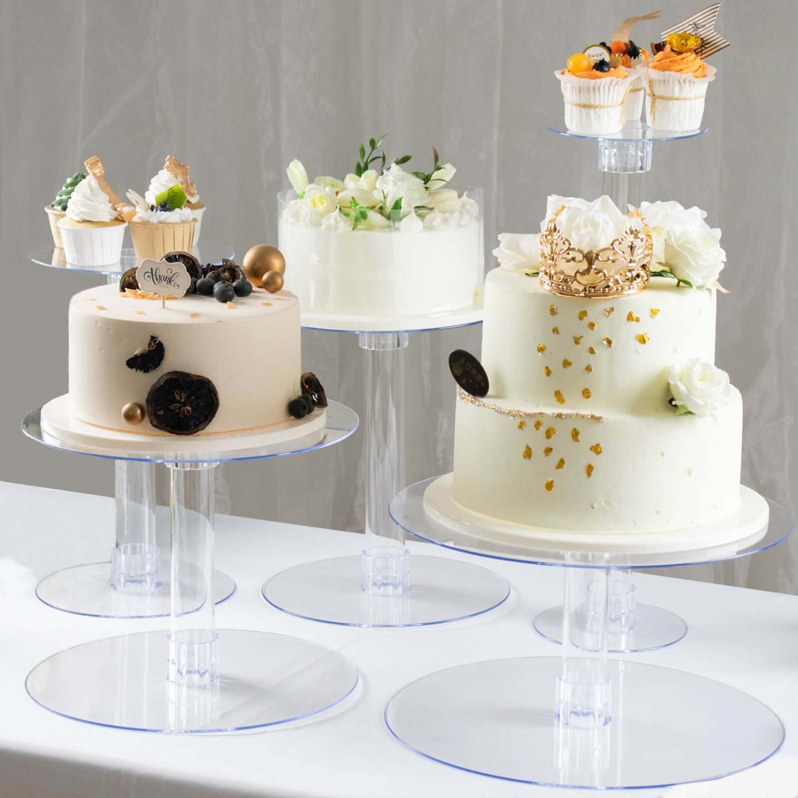 5 - Tier Acrylic Cake Stand Set Clear in Assorted Sizes for Buffet Party Tables - Linen Luxes
